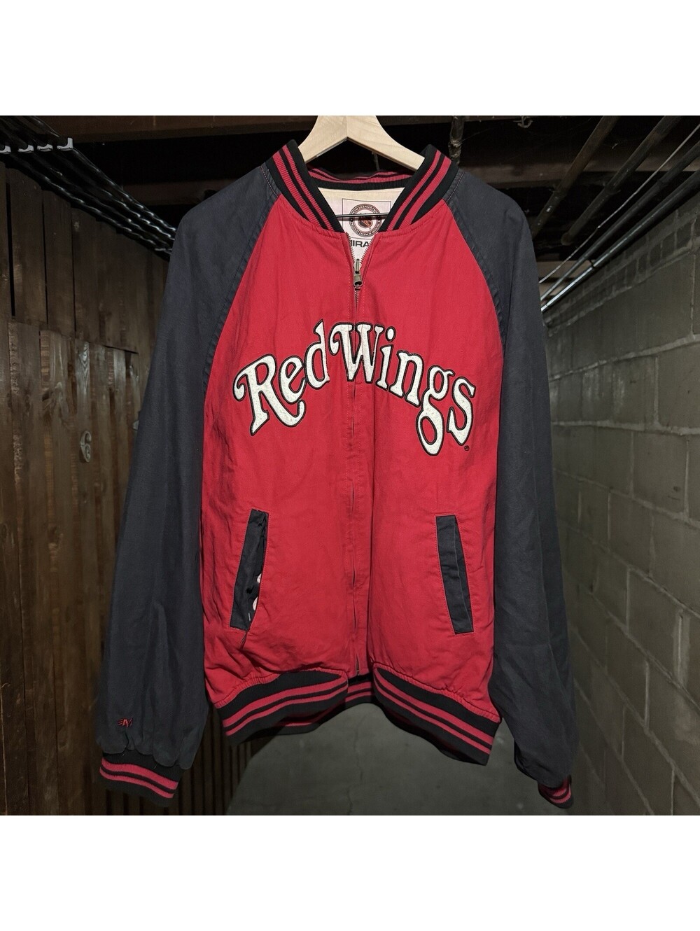 Vintage Detroit Red Wings Mirage Varsity Bomber Jacket NHL Red Black Size XL